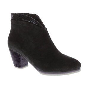 NEW Azura Spring Step Women Visconti Black Suede Zip Dress V Collared Bootie